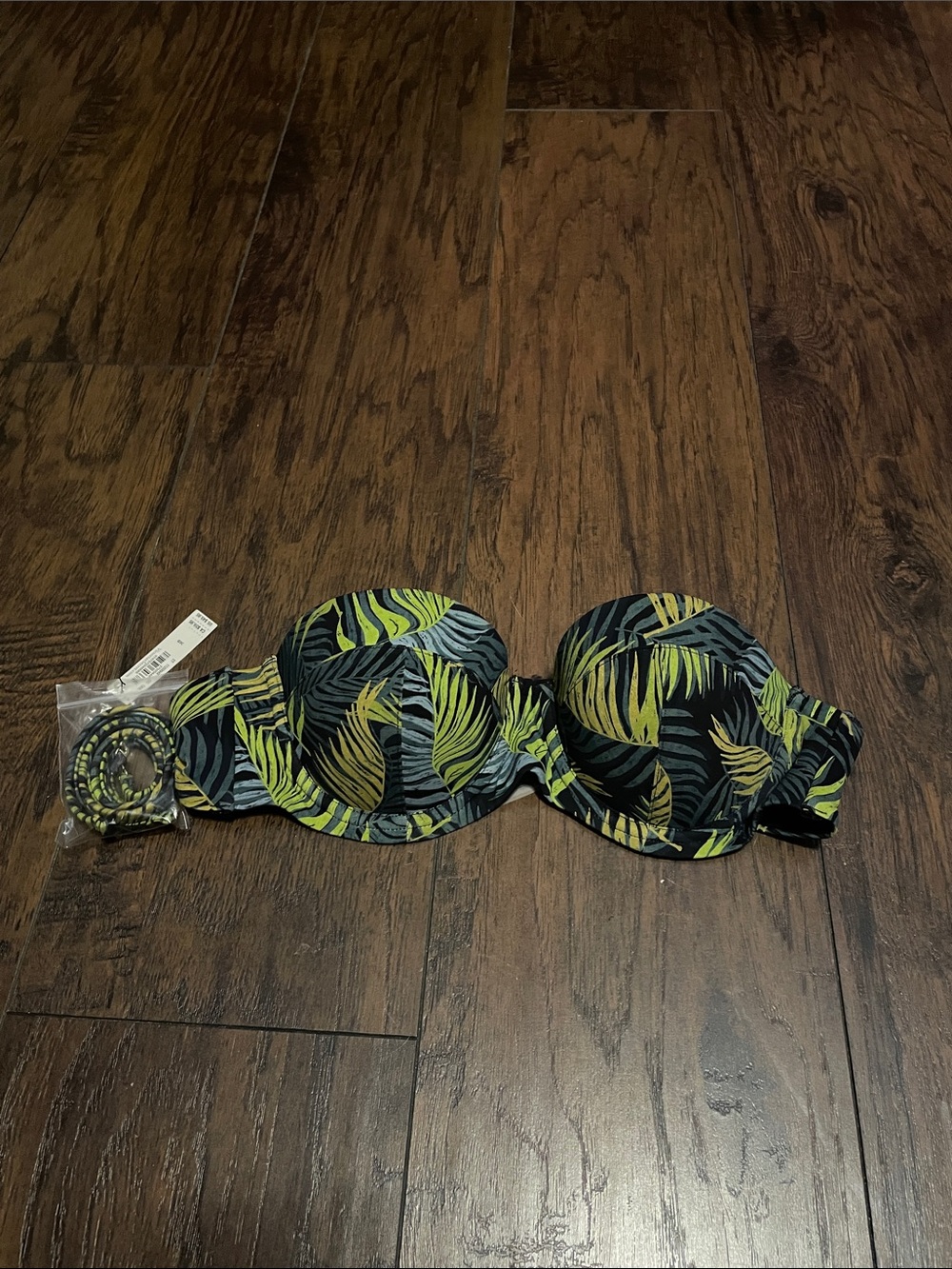 Victoria's Secret Black and Lime Tropical Strapless Bikini Top